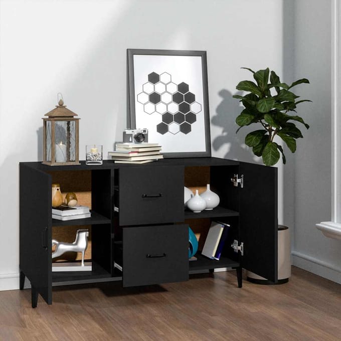 vidaXL - Dressoir - 100x36x60 - cm - bewerkt - hout - zwart