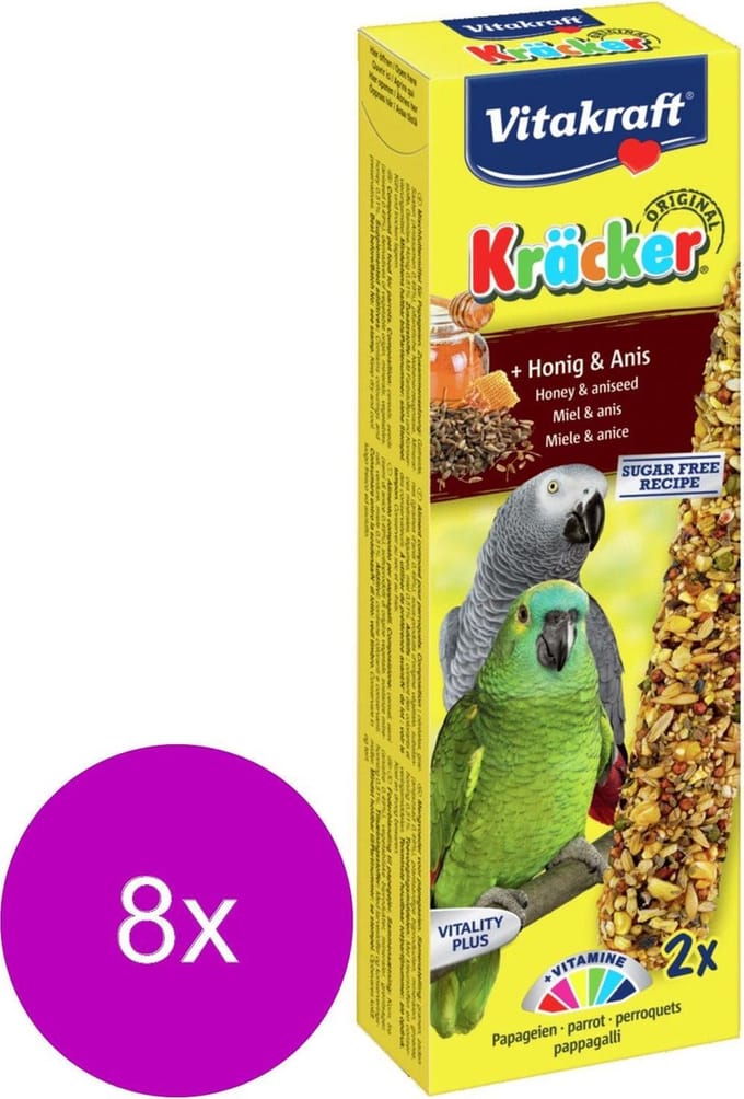 Vitakraft Papegaai Kracker Honing 2 in 1 - 8 stuks