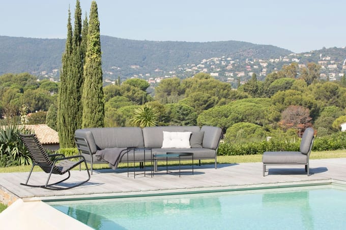 HOUE - Level Loungebank - Sunbrella Natte - Sooty grijs - Armleuning links - 4 - 6 Wochen