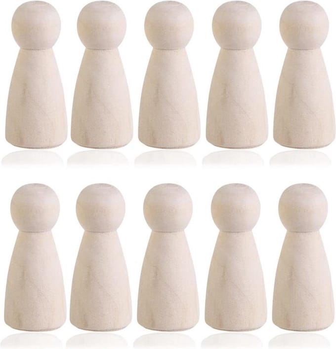 Winkrs Houten Pionnen Blanco - Klein Vrouwtje - DIY 20 Stuks - 33mm.