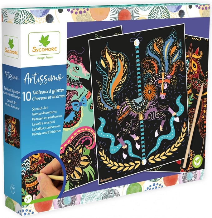 Sycomore creatieve scratch art knutselset paarden en eenhoorns 7+ jaar.