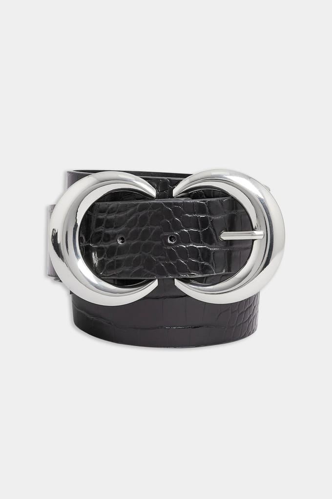 Yours Riem Met Dubbele Ring En Krokodillenmotief In Zwartsize 44-46