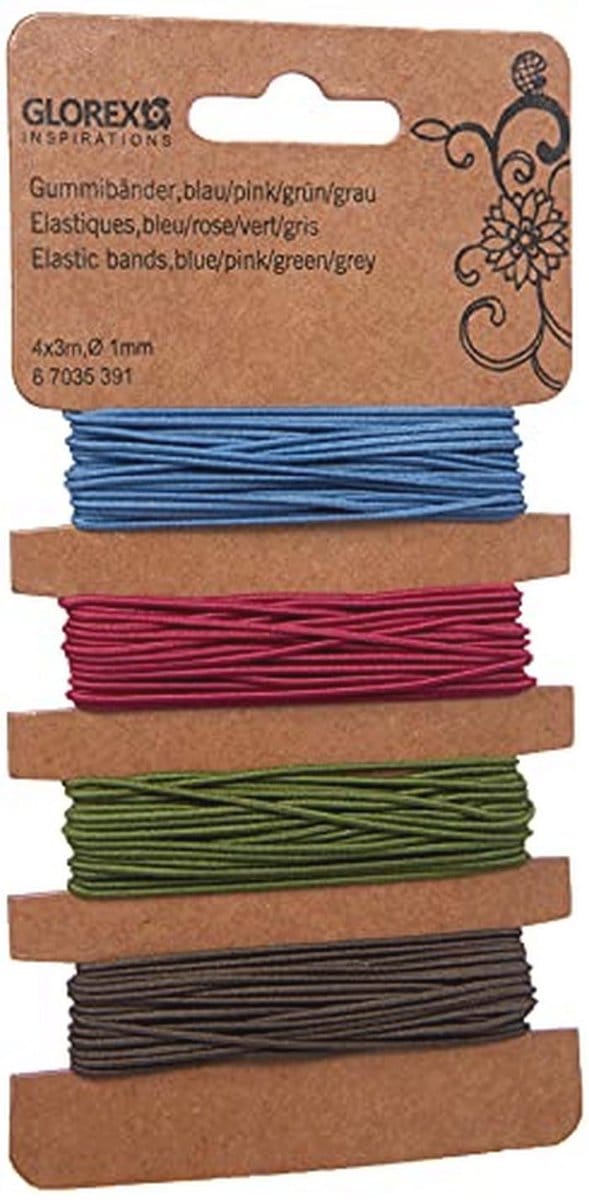 Elastiekjes 4 x 3 m Ø 1 mm - Blauw/Roze/Groen/Grijs, Meerkleurig