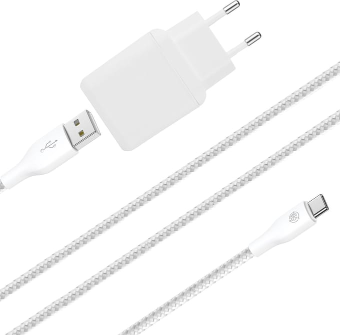 Usb C oplader 18w 3 meter - Usb adapter + usb A naar usb C kabel - 18w 5v 3a quick charger - Oplader + kabel voor smartphone / gsm / e-reader / telefoon / tablet