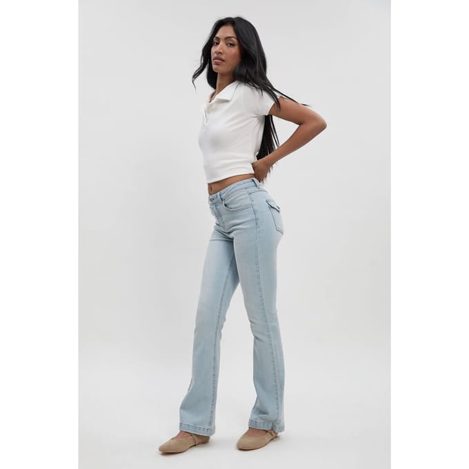 boohoo Dames Mid Waist Y2K Bootcut spijkerbroek | Gebleekt | Maat: 40