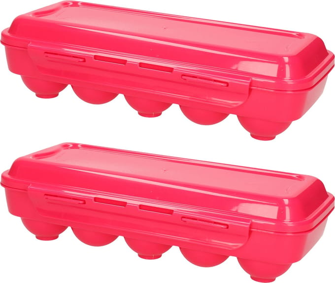Plasticforte Eierdoos - 2x - koelkast organizer eierhouder - 10 eieren - roze - kunststof - 27 x 12,5 cm