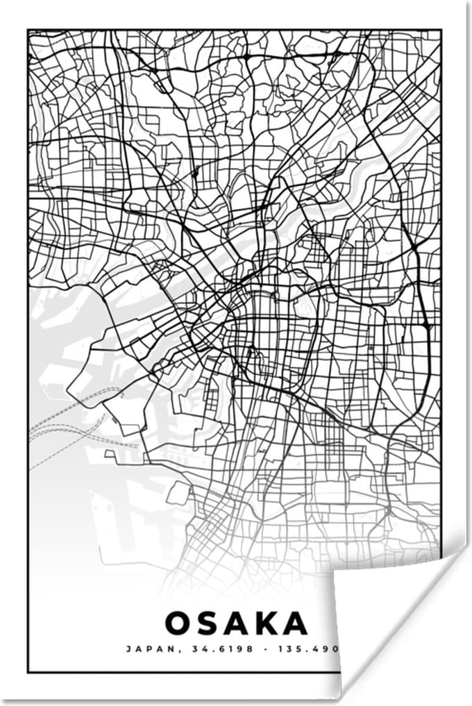 Poster Kaart - Osaka - Stadskaart - Japan - Plattegrond - 20x30 cm