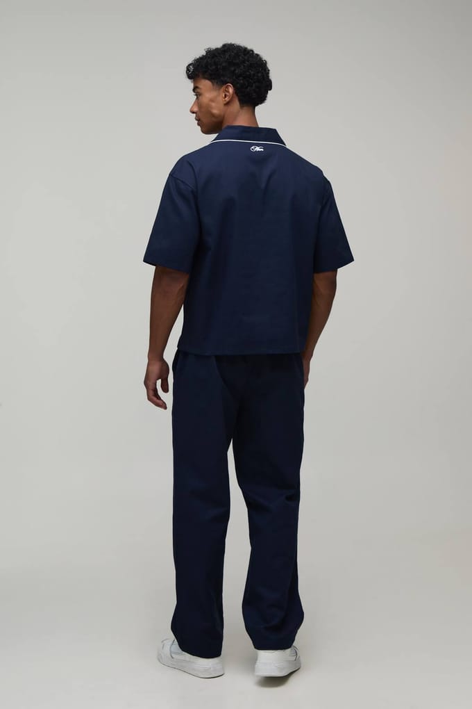 Oversized Shirt Met Zakdetail En Ontspannen Broek Set In Twill | Navy | Size Medium