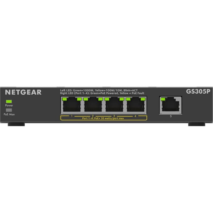 Netgear GS305Pv3 5-Port Gigabit Ethernet Unmanaged PoE+ Essentials Switch (63W)