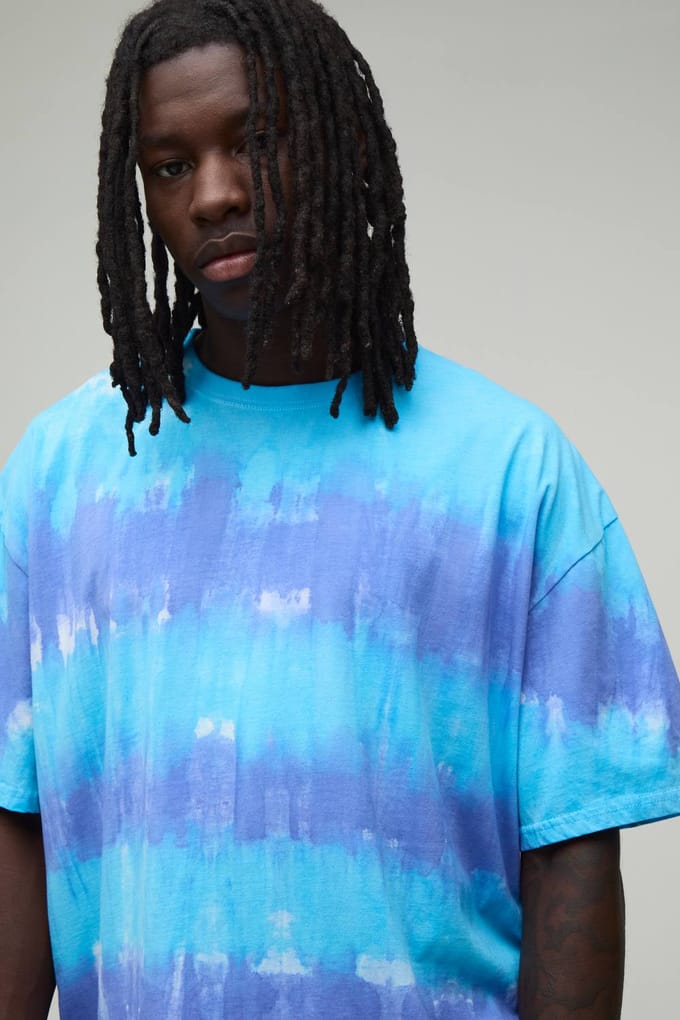 Oversized Gestreept Tie-dye T-shirt | Blue | Size Large