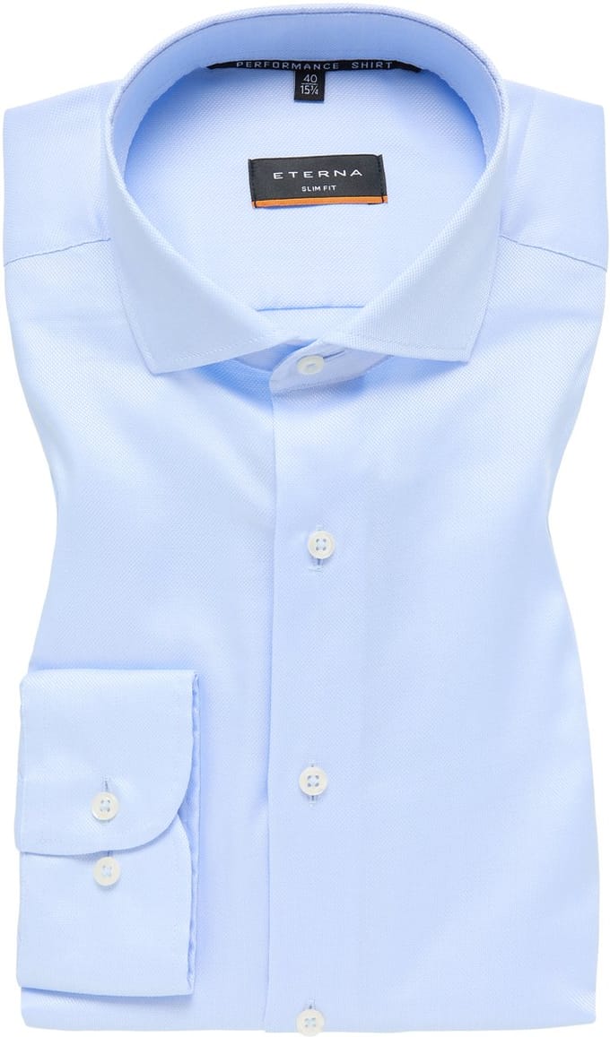 ETERNA slim fit overhemd - structuur - lichtblauw - Strijkvriendelijk - Boordmaat: 38