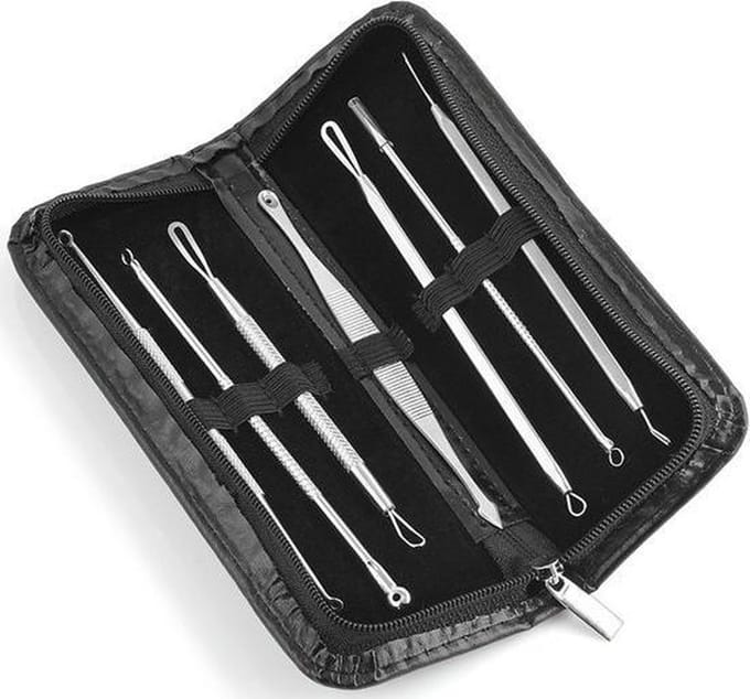 Mee-eters & Acne Verwijderen Set - RVS Blackhead Killer 8-Delig  - inclusief ledere etui - Underdog Tech