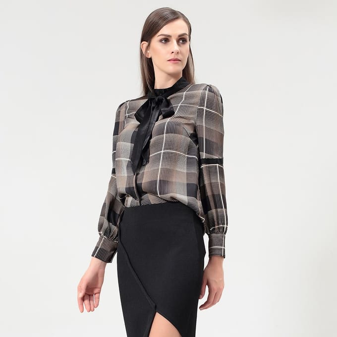 Ascot tie tartan shirt