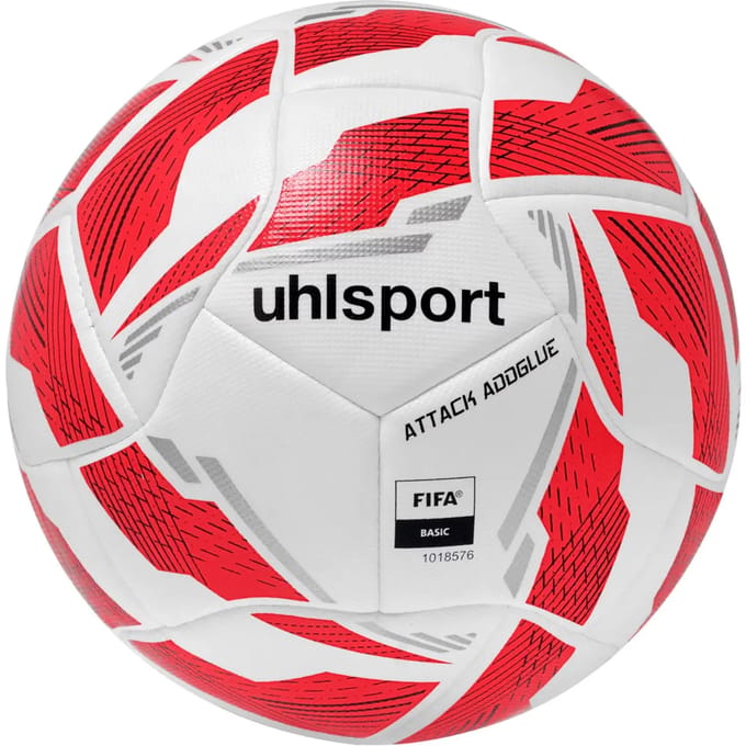Uhlsport Attack Addglue Wedstrijd/Trainingsbal - Wit / Rood / Zilver | Maat: 5