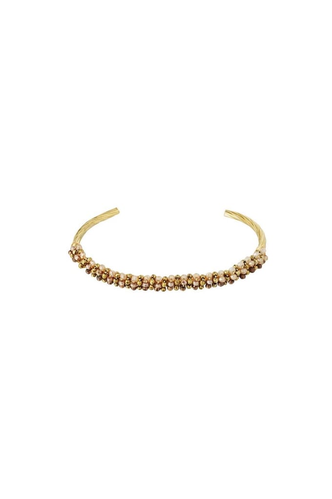 Bangle - Armband - Met kraaltjes - Beige/bruin - Dames - Stainless steel
