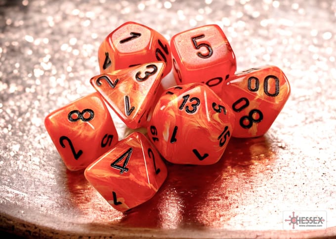 Chessex Vortex Mini-Polyhedral Orange/black Dobbelsteen Set (7 stuks)