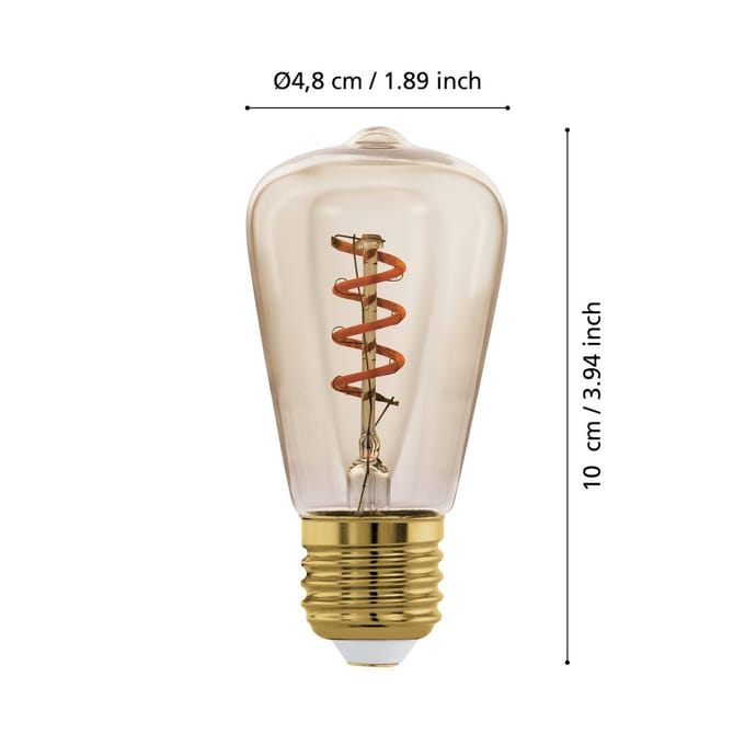 Eglo Ledfilamentlamp Edison - Amber - D6cm - Dimbaar - Warm Wit - E27 - 4w
