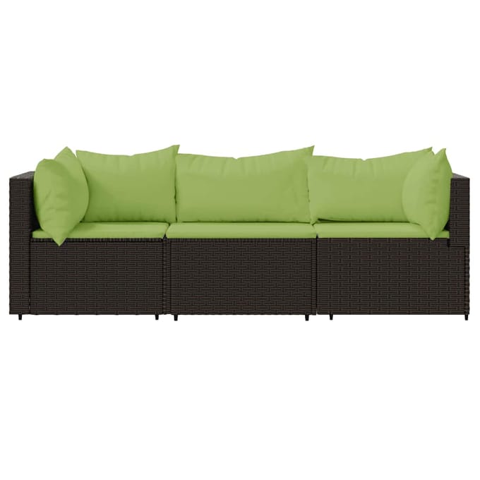 vidaXL - 3-delige - Loungeset - met - kussens - poly - rattan - bruin