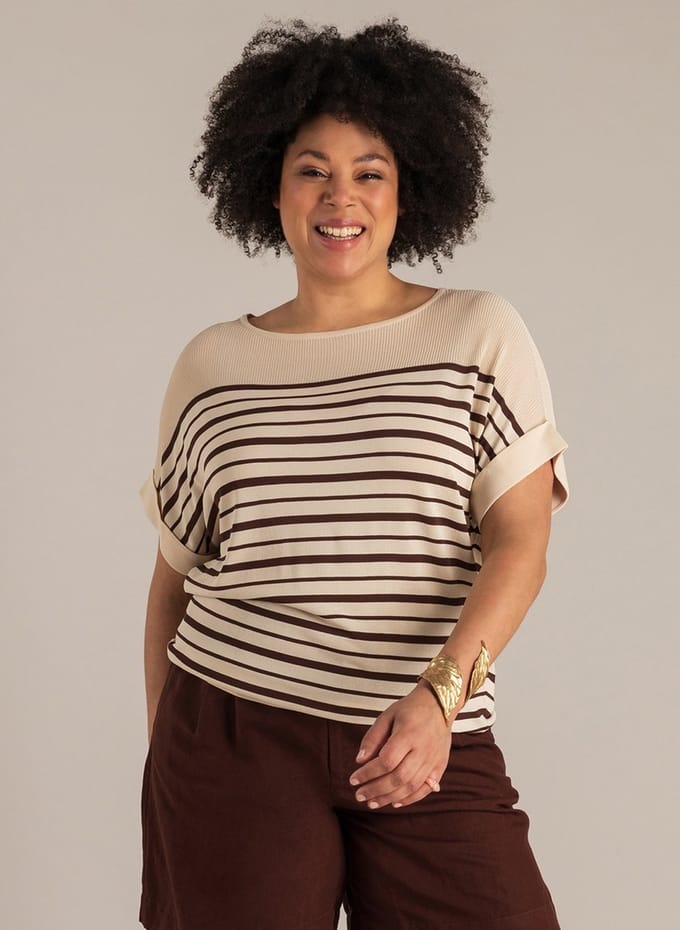 YEST CURVE Nanja Tops - Light Sand/Coffee Br - maat X-0(44)