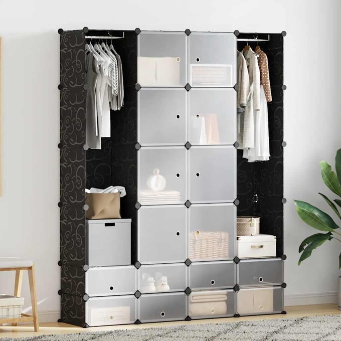 vidaXL - Kast - modulair - met - 18 - vakken - 37x146x180,5 - cm - zwart - en - wit