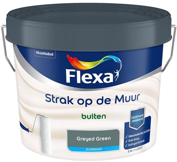 Flexa - Strak Op De Muur Buiten Zijdemat - Greyed Green - Mengverf - 2,5 L