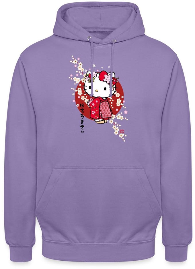 Hello Kitty In Een Rode Kimono En Kersenbloesems Hoodie Unisex