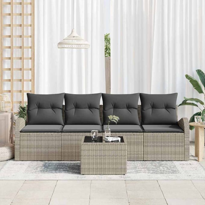 vidaXL - Tuinbank - Set - 5 - st - Lichtgrijs - 55 - x - 55 - x - 37 - cm - poly - rattan