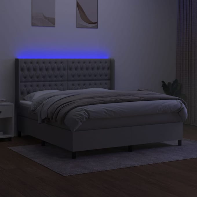 vidaXL - Boxspring - met - matras - en - LED - stof - lichtgrijs - 180x200 - cm