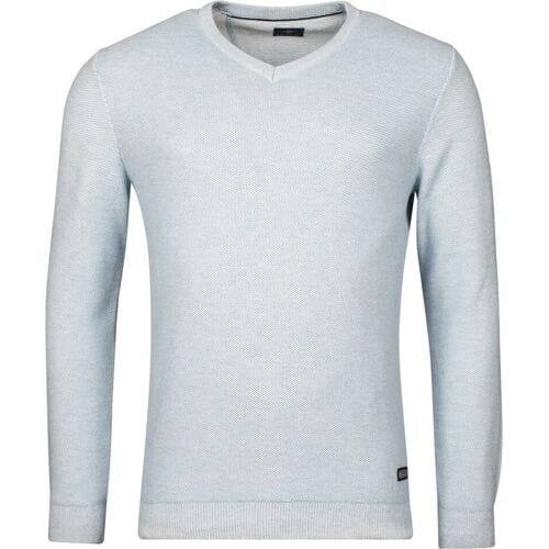Baileys Trui Two-Tone Jacquard Interlock V-Neck Allover Plated Pastel Blauw Melange / male
