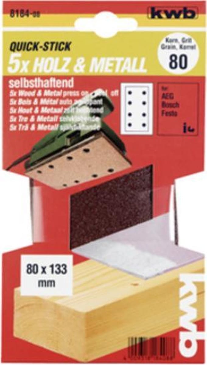 kwb 818408 Schuurpapier Korrelgrootte (num) 80 (l x b) 133 mm x 80 mm 5 stuk(s)