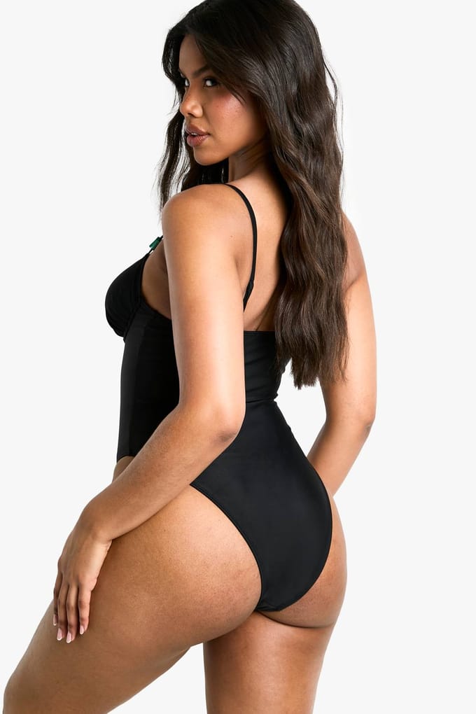 boohoo Dames Resin Trim Zwempak | Zwart | Maat: 34