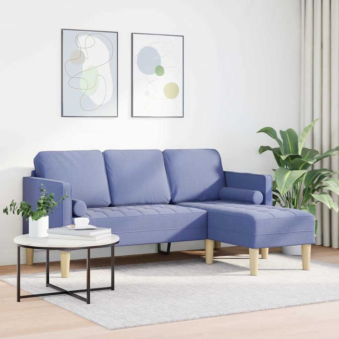 vidaXL - Bankstel - met - kussen - Jeans - Blauw - Polyester