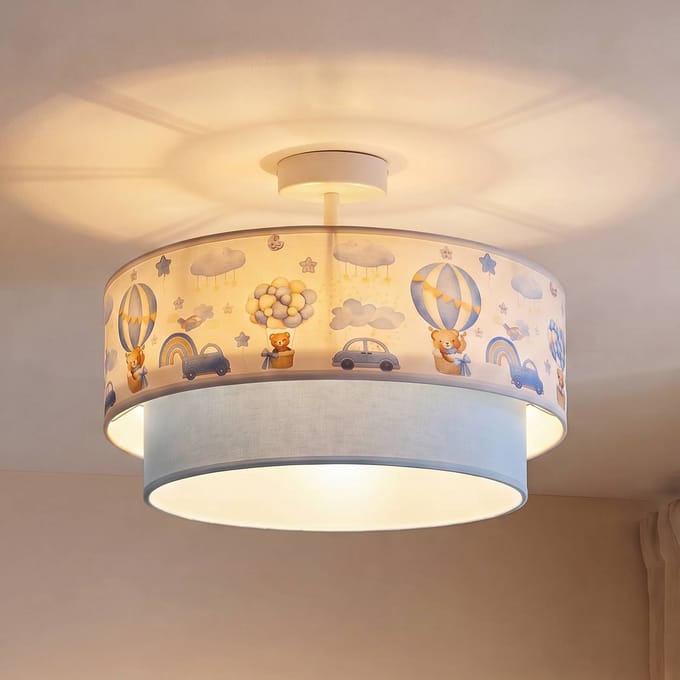 Duolla Boho-plafondlamp voor kinderen, lichtblauw/bonte kleuren, Ø 40 cm, textiel, E27