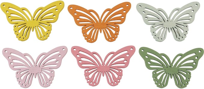 Shaker houten vlinder kleurrijke strooidecoratie 4,5×3cm 48 st, 48 Stü