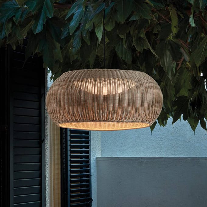 Bover LED buiten hanglamp Perris, bruin/beige, Ø 47 cm