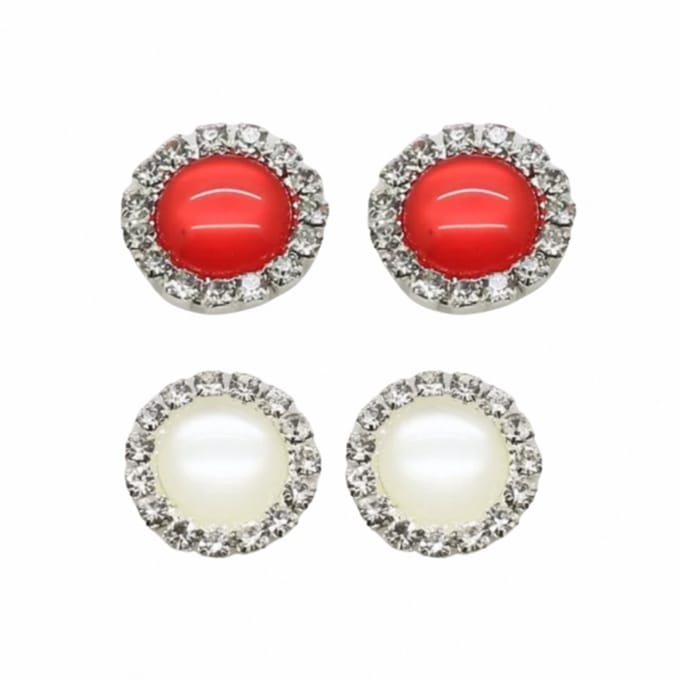 2 Paar Clip oorbellen-Rood-Wit-1.5 cm