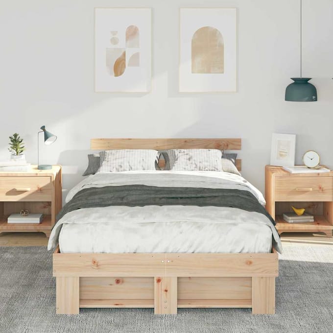 vidaXL - Bedframe - met - hoofdeinde - Bruin - 120 - x - 190 - cm - Massief - grenenhout