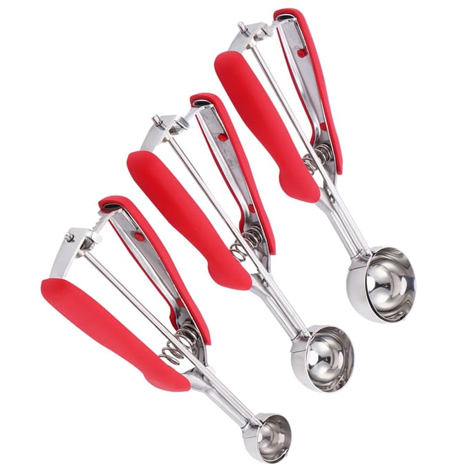 Ensemble de 3 Cuillères à Glace et à Biscuits en Acier Inoxydable, Cuillère à Glace, Pèle-pastèque Rouge rouge