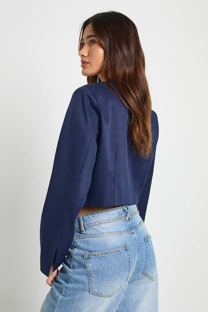 boohoo Dames Boxy Crop Blazer | Navy | Maat: 12