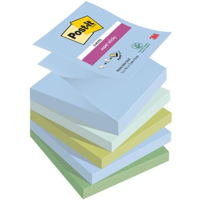 Post-it Super Sticky Z-notes Oasis | 90 vel | ft 76 x 76 mm | geassorteerde kleuren | pak van 5 blokken
