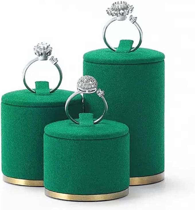 Ring Display Stand - Sieradenhouder Organizer - Winkelpresentatie - Krasvrij Microfiber - 3 Stuks - Groen