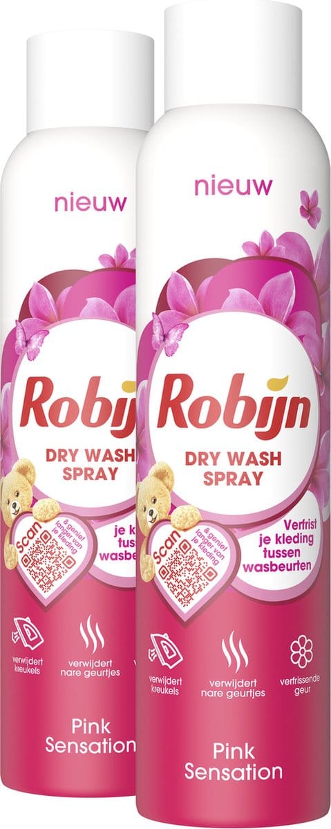 Robijn Pink Sensation Dry Wash Spray - 2 x 200 ml - Voordeelverpakking