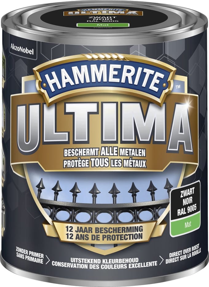 Hammerite Ultima - Zwart - 0,75 l - Mat - 7,5 m²/l - Afwerkingslaag