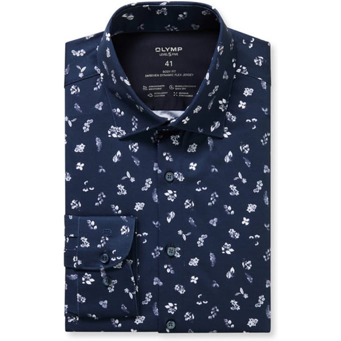 OLYMP Level Five 24/Seven Overhemd, Body Fit, New York Kent, Marineblauw