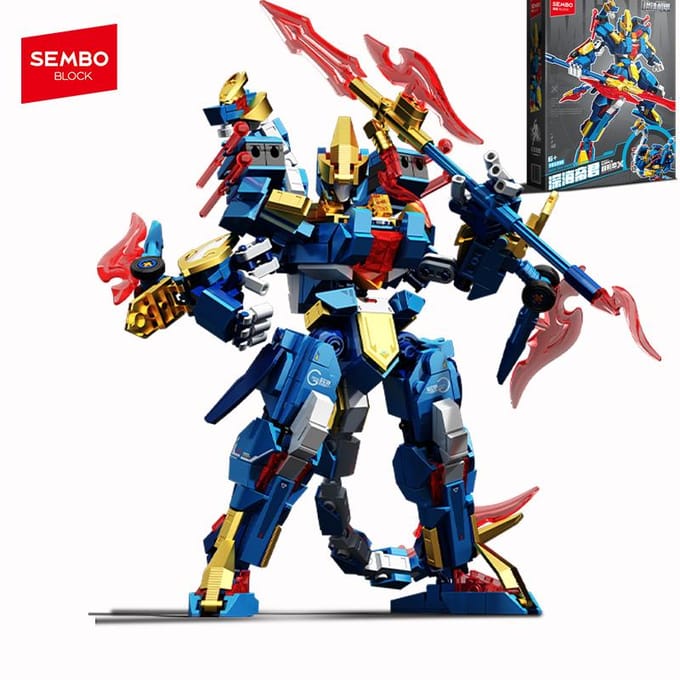 SEMBO BLOCK 620 stuks Transformerende robot Assemblage Bouwstenen Dieren Mech Ornament Kinder Speelgoed Jongens Halloween Cadeaus with box blue