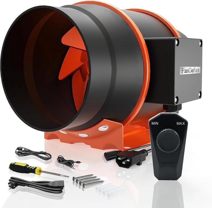 Inline Buisventilator 200 mm met Variabele Snelheidsregeling voor Rookafzuiging en Ventilatie