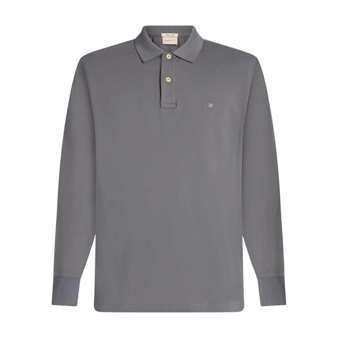 Gant Polo Long Sleeve Piqué Uni Fine Shield Embroidery Midden Grijs / male