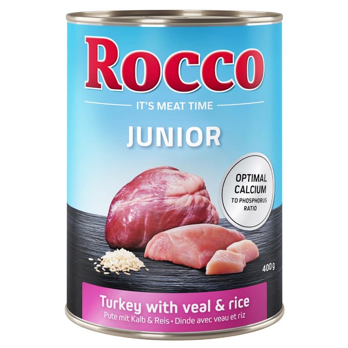 6x400g Junior Kalkoen- & Kalfshart + Calcium Rocco Hondenvoer