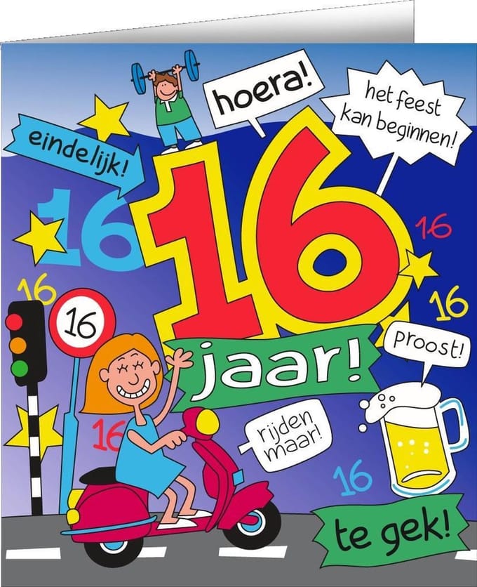 Wenskaarten - 16jr cartoon