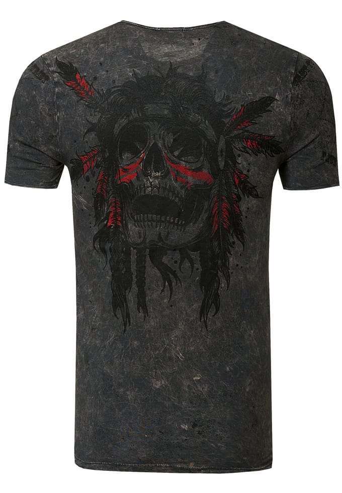 T-shirt met gewassen ronde hals, knoopsluiting en prints